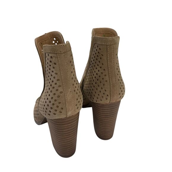 Lucky Brand Peep Toe Perforated Block Heel Light Brown Leather Womens 6 - Picture 7 of 8